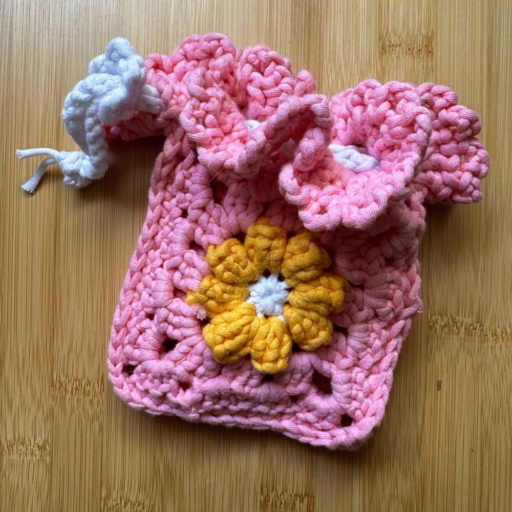 Handmade Pink and Yellow Crochet Pouch